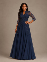 Embellished Appliques Mother of the Bride Dress with 3/4 Sleeves