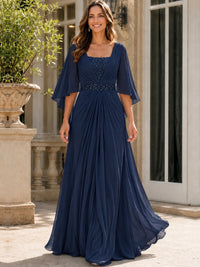 Elegant V-Neck Sequined Chiffon Mother of the Bride Dress with Flutter Sleeves