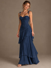 Spaghetti Strap Tiered Ruffles Chiffon Prom Dress