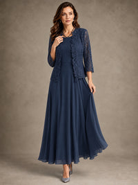 2-Piece Chiffon Mother of the Bride Dress with Lace Jacket