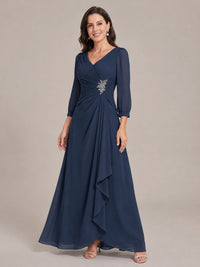 V-Neck Pleated Chiffon Mother of the Bride Dress with Flutter Sleeves