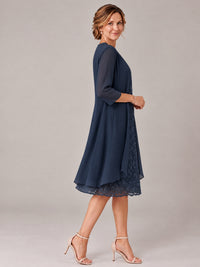 Tea Length Sequin Lace Mother of The Bride Dress with Chiffon Jacket