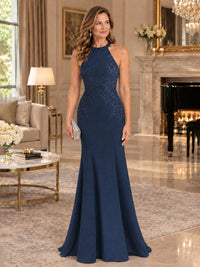 Halter Neckline Lace Appliques Mother of The Bride Dresses