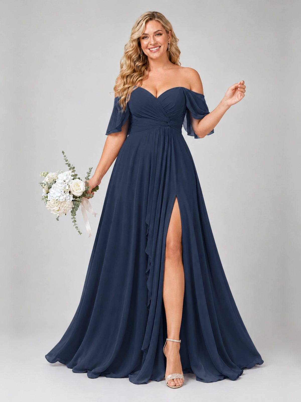 Off Shoulder Chiffon Bridesmaid Dress with Slit
