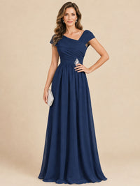 Cap Sleeve Mother of The Bride Dresses Long Chiffon Formal Gowns