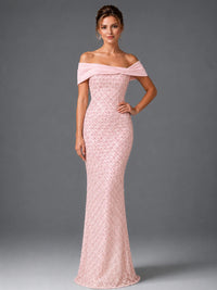Off-Shoulder Embellished Mermaid Evening Gown with Draped Wrap