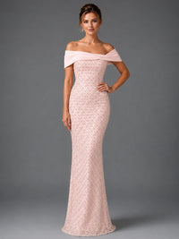 Off-Shoulder Embellished Mermaid Evening Gown with Draped Wrap