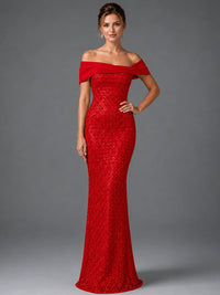Off-Shoulder Embellished Mermaid Evening Gown with Draped Wrap