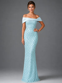 Off-Shoulder Embellished Mermaid Evening Gown with Draped Wrap