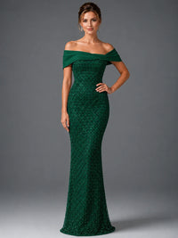 Off-Shoulder Embellished Mermaid Evening Gown with Draped Wrap