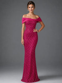 Off-Shoulder Embellished Mermaid Evening Gown with Draped Wrap
