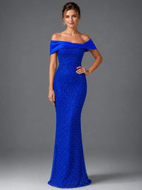 Off-Shoulder Embellished Mermaid Evening Gown with Draped Wrap