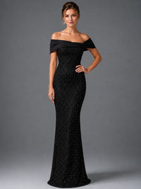 Off-Shoulder Embellished Mermaid Evening Gown with Draped Wrap