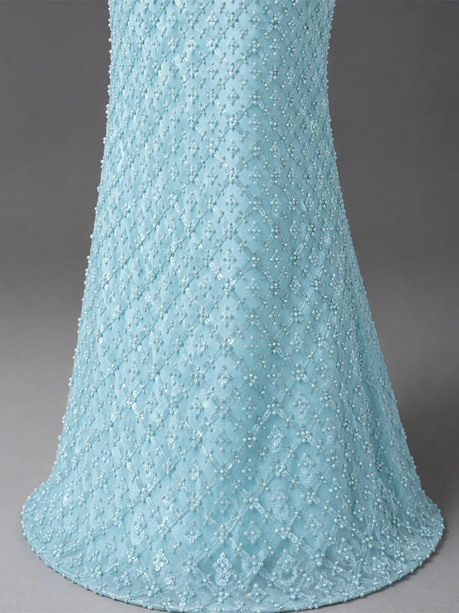 Off-Shoulder Embellished Mermaid Evening Gown with Draped Wrap