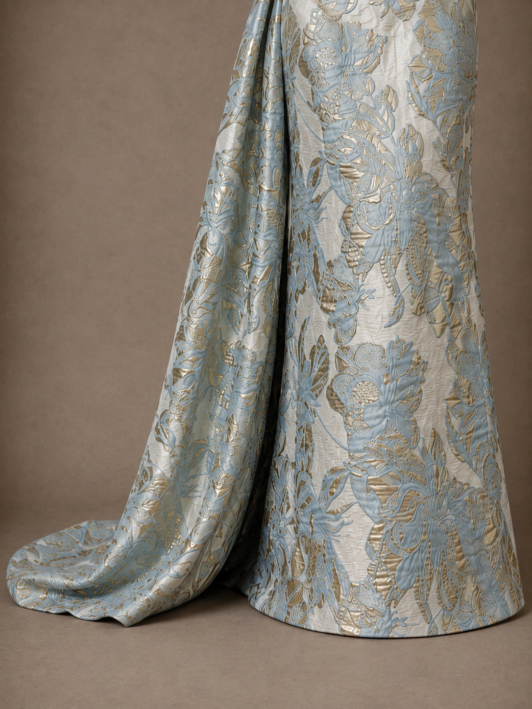Draped Off Shoulder Floral Jacquard Mother of the Bride Gown