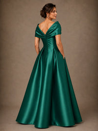 Draped Off Shoulder Satin A-Line Mother of the Bride Gown