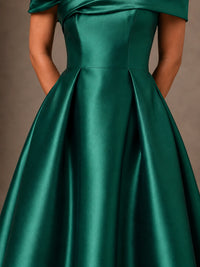 Draped Off Shoulder Satin A-Line Mother of the Bride Gown
