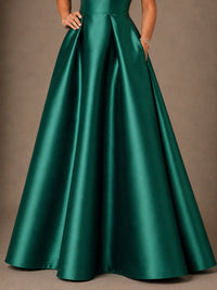 Draped Off Shoulder Satin A-Line Mother of the Bride Gown
