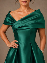 Draped Off Shoulder Satin A-Line Mother of the Bride Gown