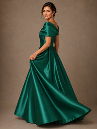 Draped Off Shoulder Satin A-Line Mother of the Bride Gown