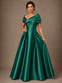 Draped Off Shoulder Satin A-Line Mother of the Bride Gown
