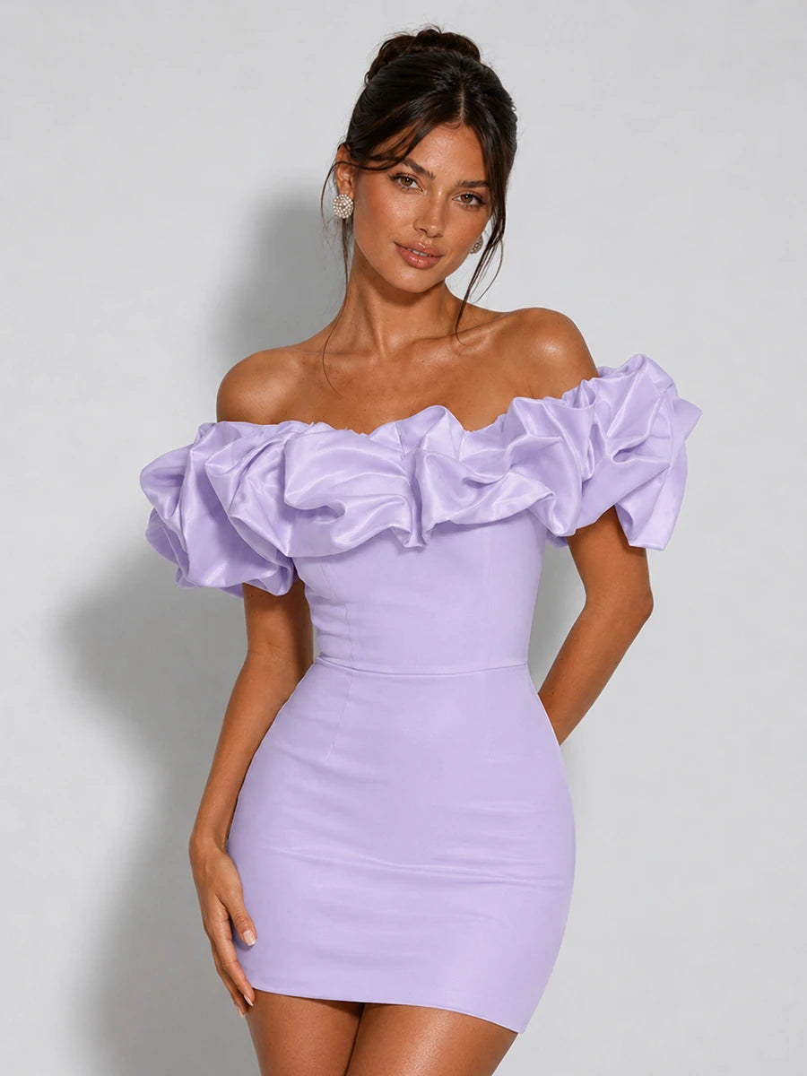 Off Shoulder Ruffle Bodycon Mini Homecoming Dress