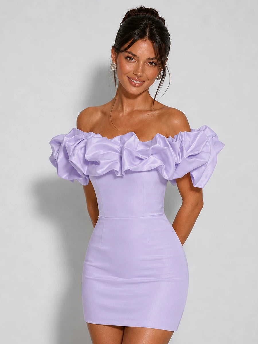 Off Shoulder Ruffle Bodycon Mini Homecoming Dress