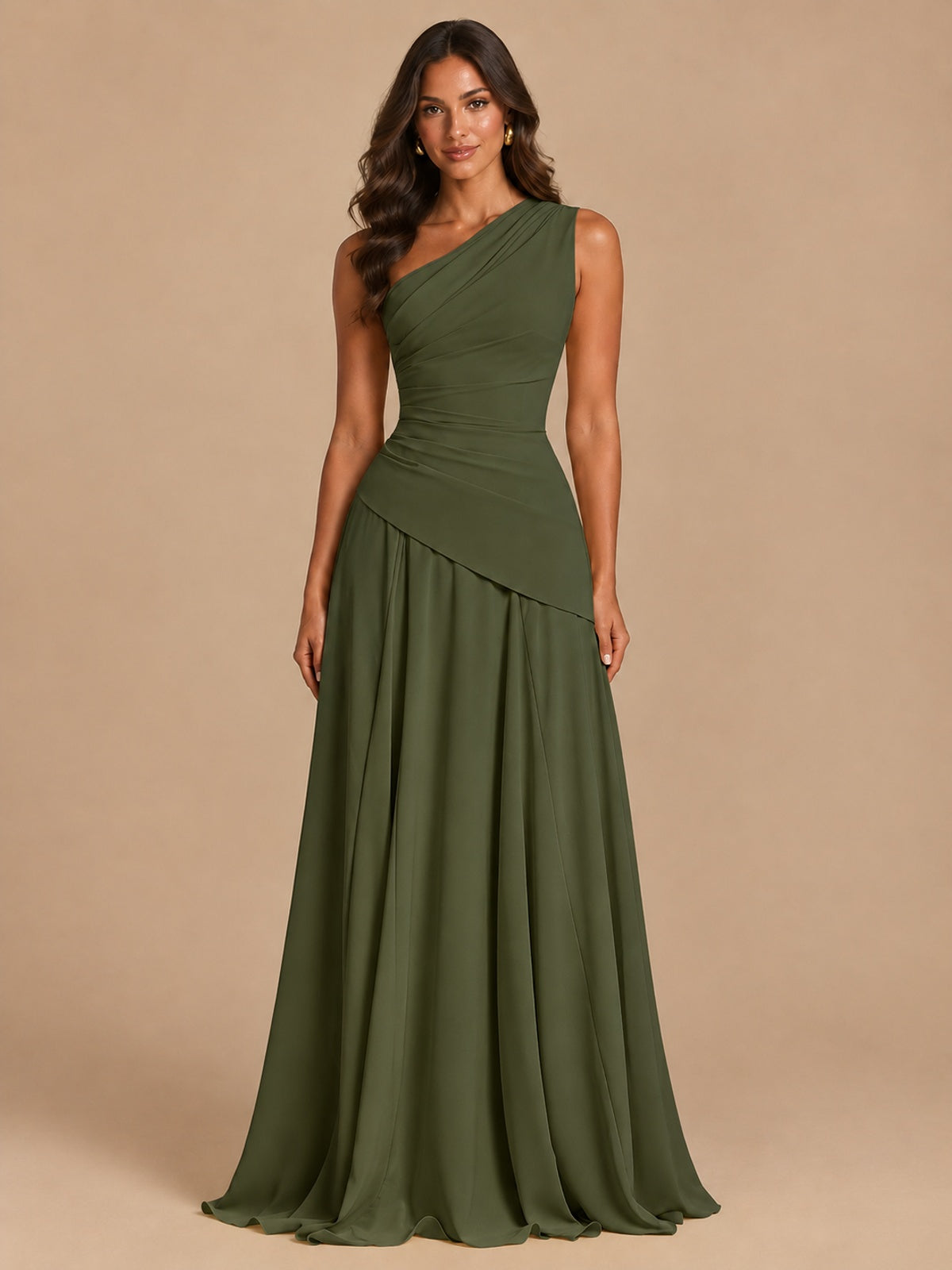 One Shoulder Prom Dress A-line Ruched Women Wedding Formal Gowns