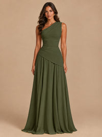 One Shoulder Prom Dress A-line Ruched Women Wedding Formal Gowns