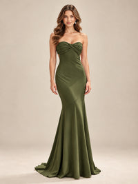 Light Blue Strapless Sweetheart Mermaid Prom Dress with Pleated Bodice