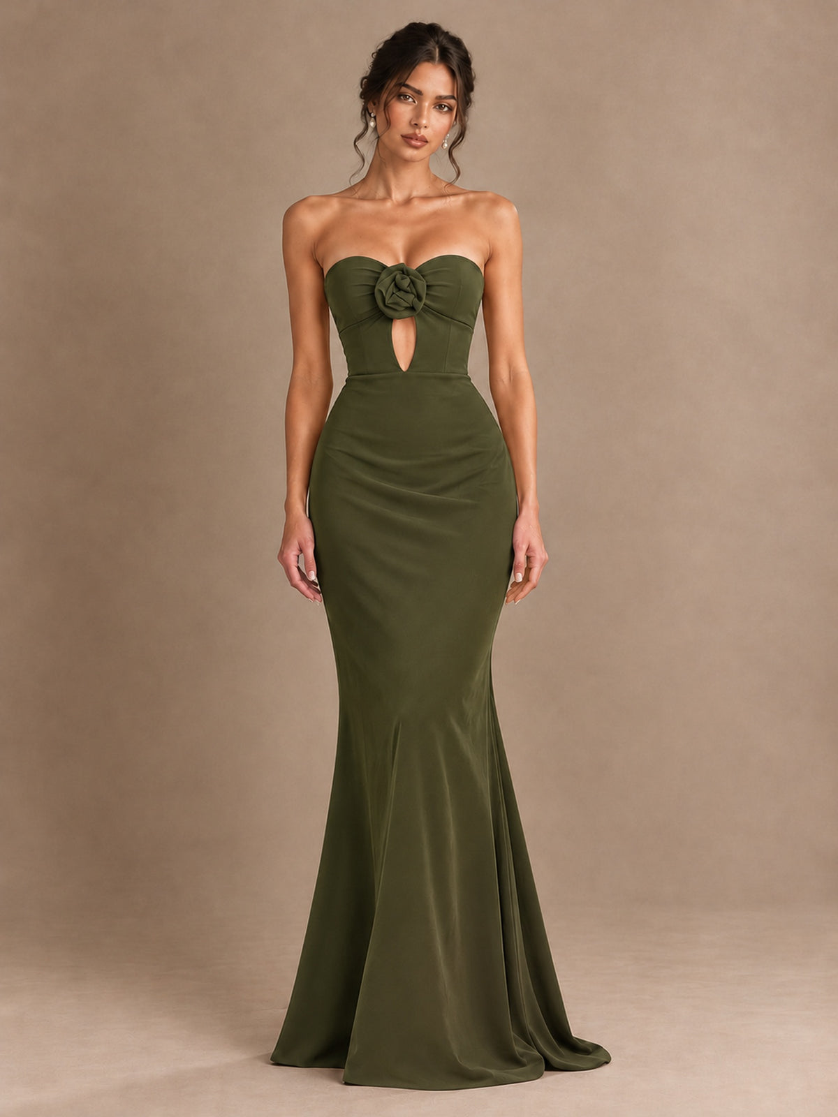 Emerald Green Strapless Mermaid Prom Dress with 3D Rose & Keyhole Cutout