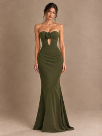 Emerald Green Strapless Mermaid Prom Dress with 3D Rose & Keyhole Cutout