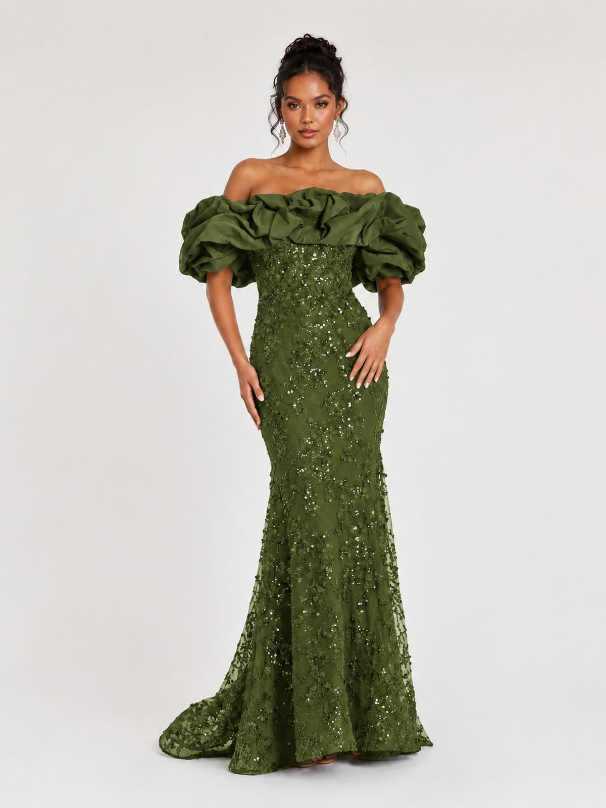 Sequin Off-Shoulder Ruffle Mermaid Prom Dress
