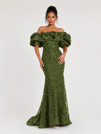 Sequin Off-Shoulder Ruffle Mermaid Prom Dress
