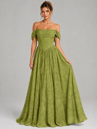 Off Shoulder Jacquard A-Line Maxi Dress