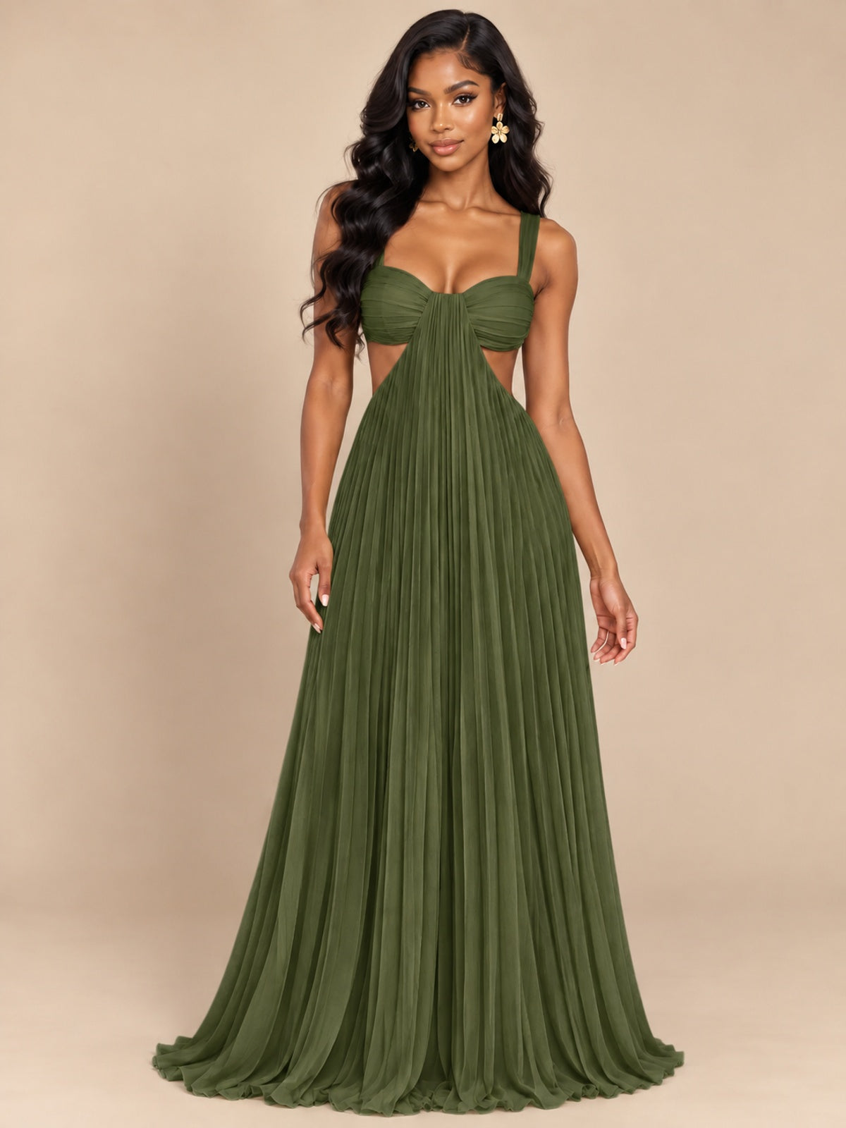 Butter Yellow Pleated Cutout Maxi Dress