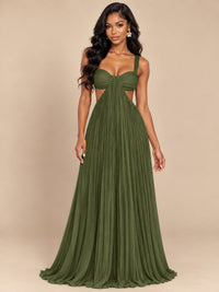 Butter Yellow Pleated Cutout Maxi Dress