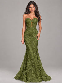 Strapless Corset Mermaid Prom Dress Lace Appliqué Formal Gown