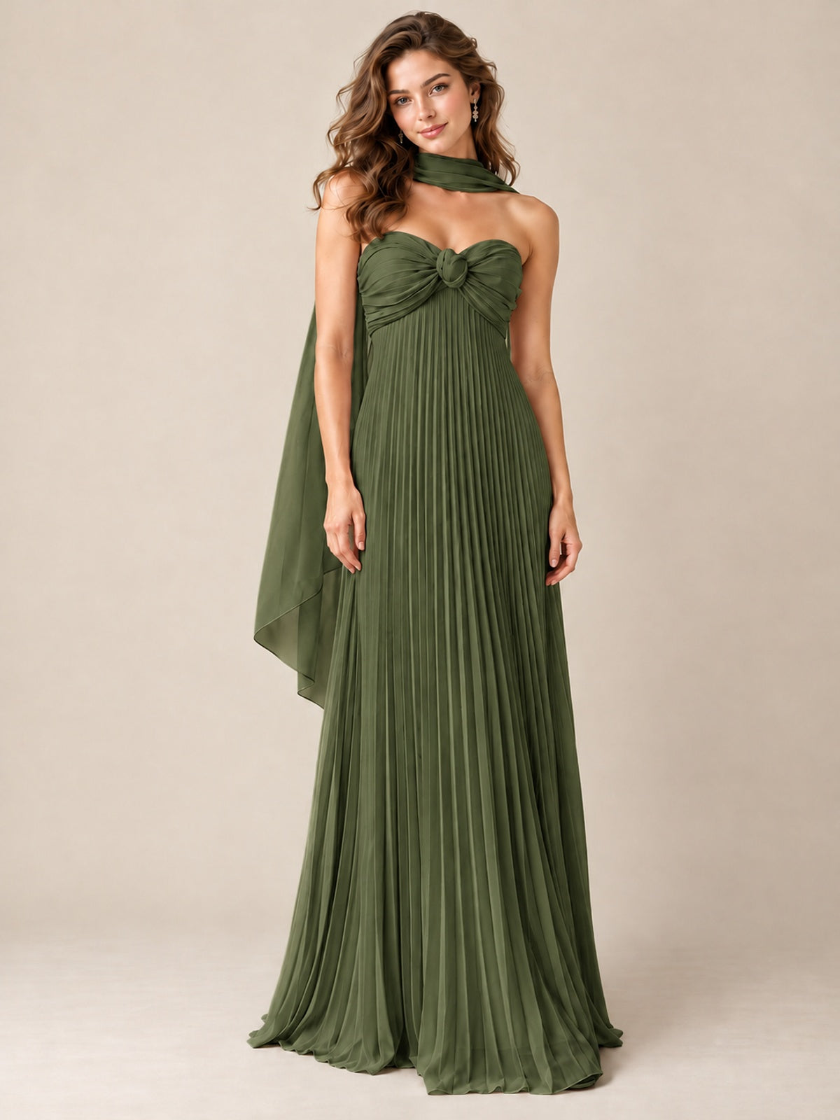 Sweetheart Neckline Pleated Prom Dress Strapless A-line Formal Dress with Flowy Scarf
