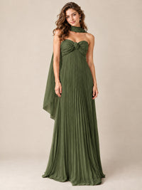 Sweetheart Neckline Pleated Prom Dress Strapless A-line Formal Dress with Flowy Scarf