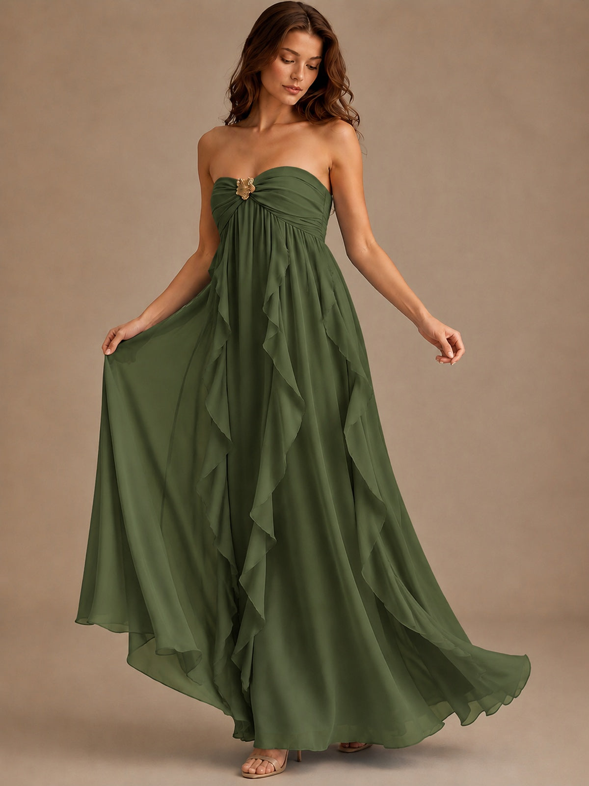 Srapless Sweetheart Chiffon Prom Dress Ruffle Formal Evening Gown