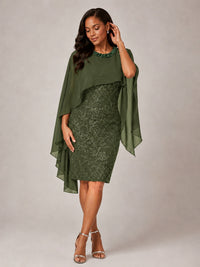 Floral Sheath Mother of the Bride Dress with Cape Overlay