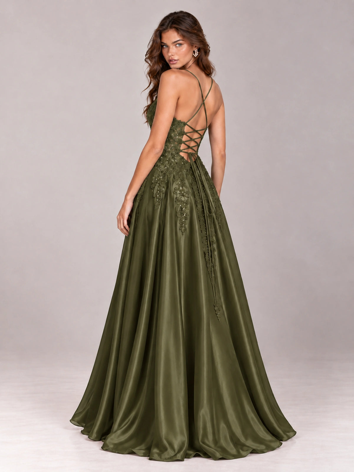 Lace Applique Satin A-Line Prom Dress with Sheer Bodice