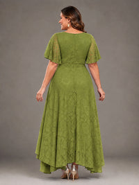 Jacquard Chiffon A-Line V-Neck High-Low Mother of the Bride Dress