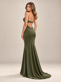 Light Blue Strapless Sweetheart Mermaid Prom Dress with Pleated Bodice