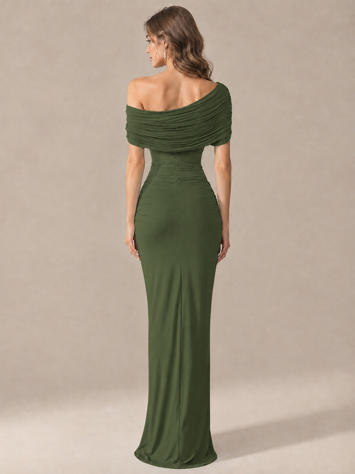 Elegant Draped Off Shoulder Ruched Mermaid Chiffon Formal Evening Gown