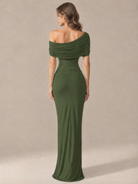 Elegant Draped Off Shoulder Ruched Mermaid Chiffon Formal Evening Gown
