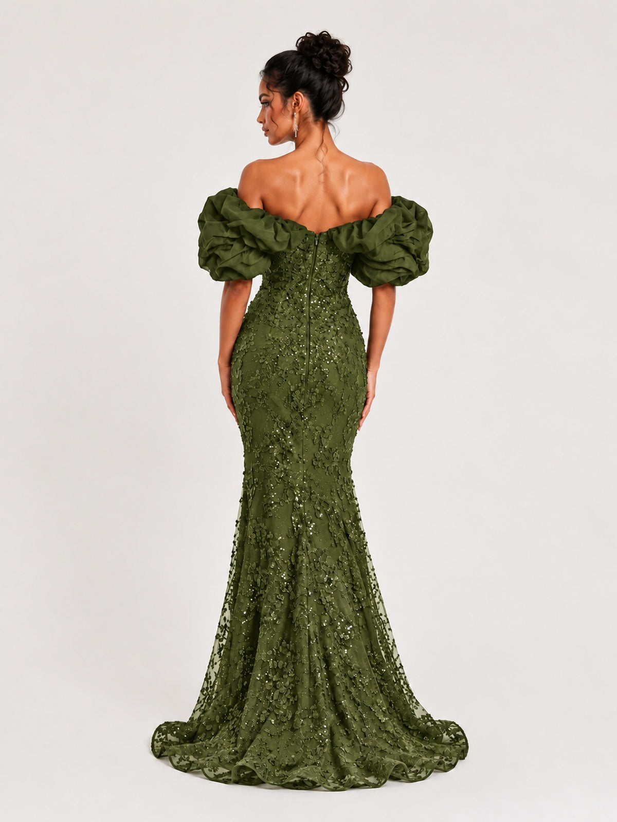 Sequin Off-Shoulder Ruffle Mermaid Prom Dress