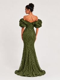 Sequin Off-Shoulder Ruffle Mermaid Prom Dress