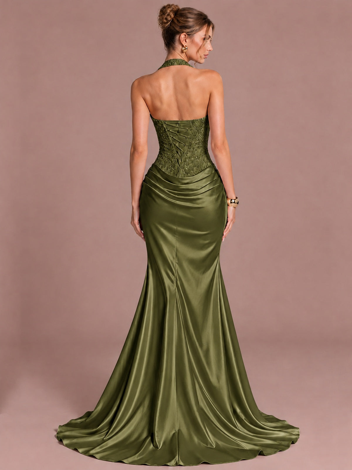 Sparkling Halter Corset Satin Mermaid Prom Dress